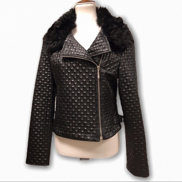 Arden B Black MOTO Jacket Faux Fur Collar M - Picture 1 of 5